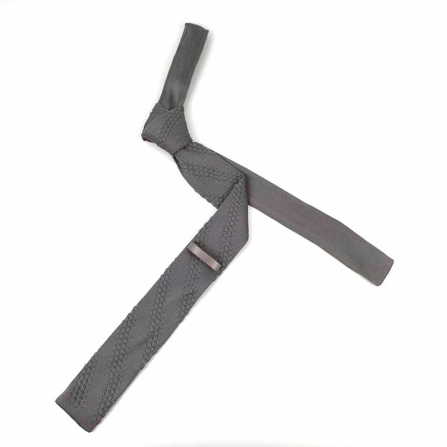 ニットタイ ナローネクタイ グレー 無地 編み込み ストライプ 幅5.5cm