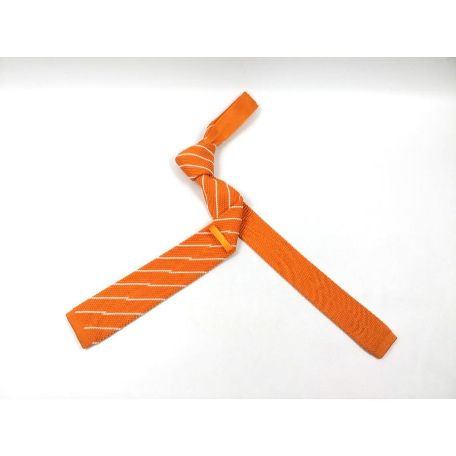 ニットタイ ナローネクタイ ポップ ストライプ オレンジ 幅6cm 送料