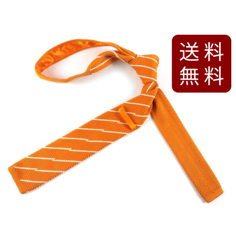 ニットタイ ナローネクタイ ポップ ストライプ オレンジ 幅6cm 送料