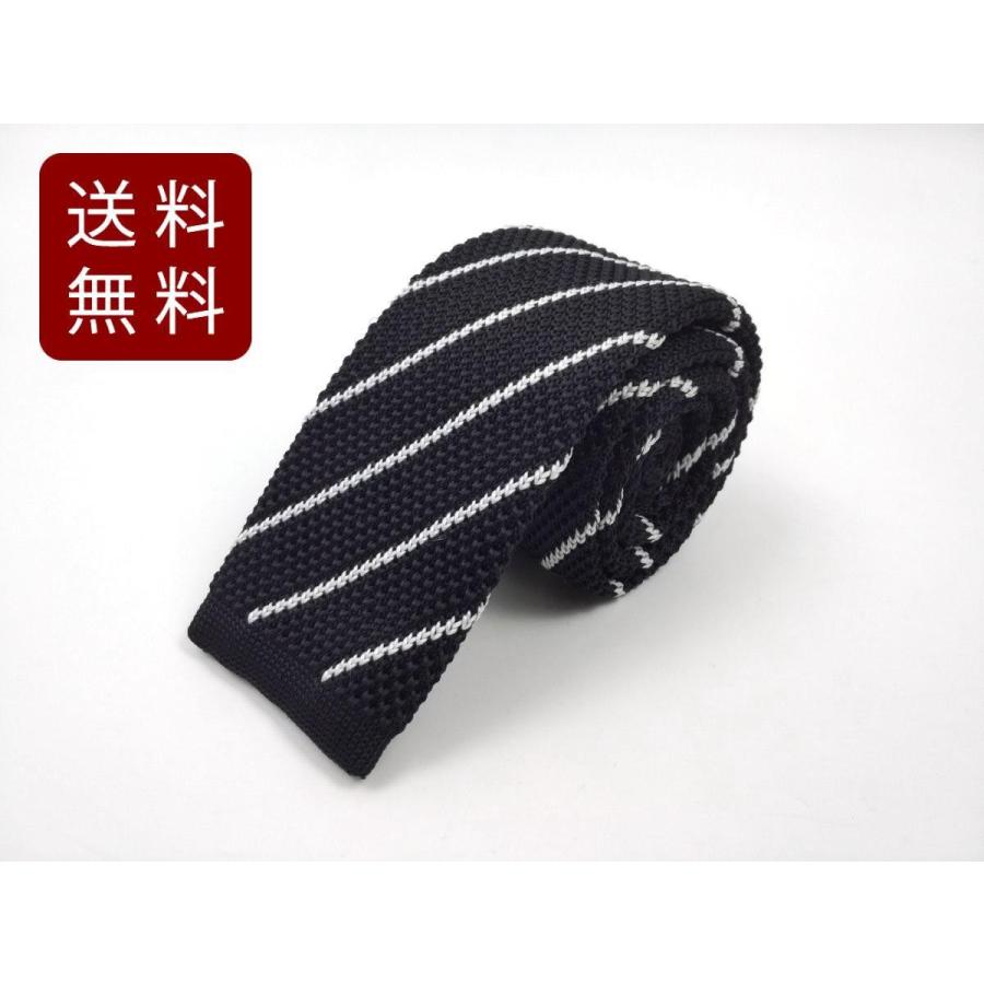 ニットタイ ナローネクタイ ポップ ストライプ ブラック : まるとも