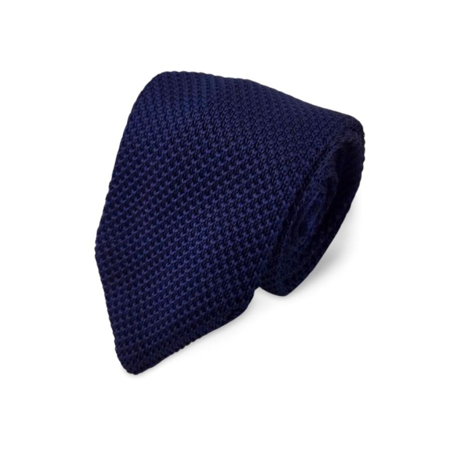 ニットタイ ナローネクタイ 剣先タイプ シンプル 幅7cm 無地 ネイビー
