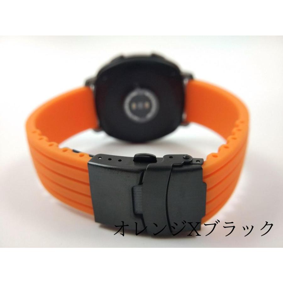 ラバーベルト ブラック/オレンジ 時計 シリコンラバーストラップ 交換用腕時計ベルト Dバックル 全5色 18mm