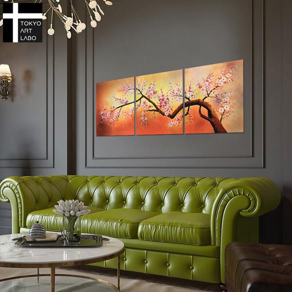 アートパネル SAKURA 50×50cm 3枚組 初春の山桜 W150cm 絵画 和モダン 
