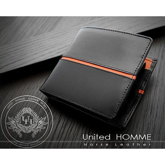 二つ折り財布 馬革×牛革センターラインデザイン二つ折り財 unitedHOMME UH-1073 3色展開｜marutto-markets｜06