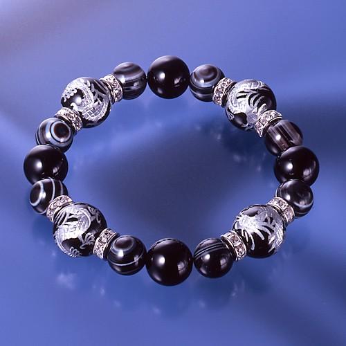 オニキス×赤メノウ×風水八卦×龍神×神ノ眼 隆盛・護符天然石ブレスレット