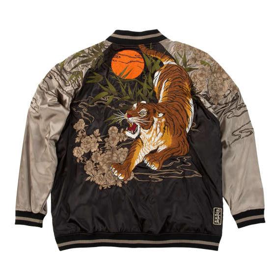 大きいサイズ 絡繰魂 満月竹虎リバーシブルスカジャン 3L 4L 5L 6L 8L ブラック×ゴールド ラッピング可 送料無料 即日発送 大きいサイズ 絡繰魂 満月竹虎リバーシブルスカジャン 3L 4L 5L 6L 8L