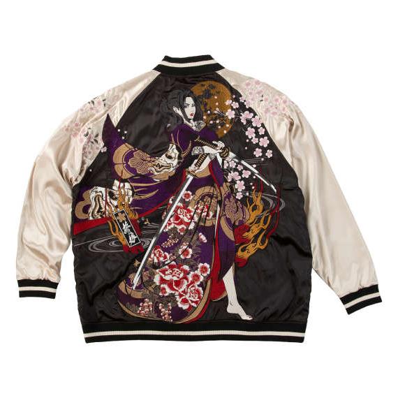 大きいサイズ 絡繰魂抜刀娘 穂乃花二刀流リバーシブルスカジャン 3L 4L 5L 6L ブラック×ベージュ ラッピング可 送料無料 即日発送 大きいサイズ 絡繰魂抜刀娘 穂乃花二刀流リバーシブルスカジャン 3L 4L