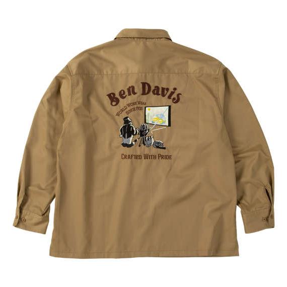大きいサイズ BEN DAVIS 刺繍ツイルワークシャツ 3L 4L 5L 6L ベージュ