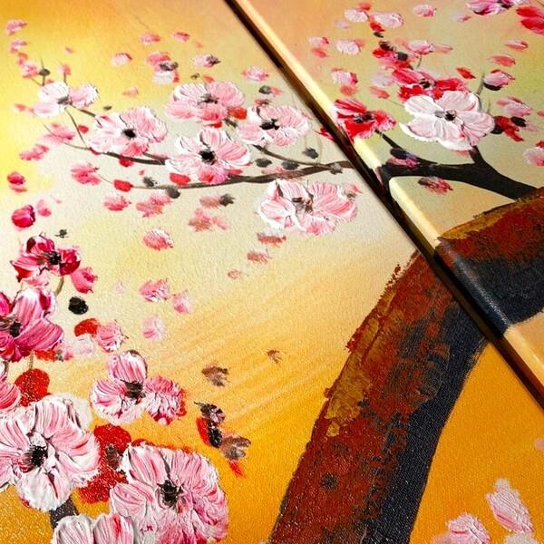 【Japanese Art Panel】和モダン 漆喰　アートパネル　3枚組 アートパネル SAKURA 50×50cm 3枚組 初春の山桜 W150cm 絵画 和モダン