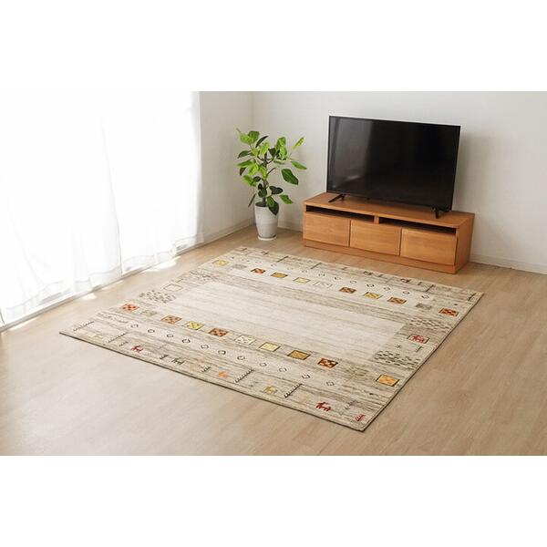 ラグ 約200×200cm ベージュ 洗える 軽い コンパクト ギャベ柄 ホットカーペット対応 柔らかい DXラーズ