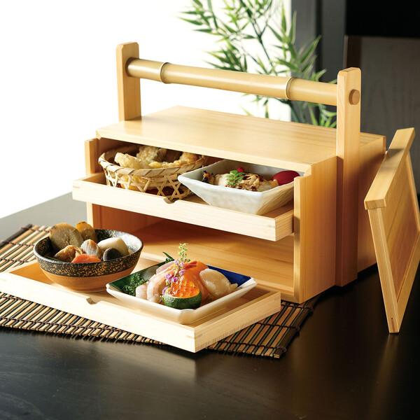 和食器 桧 岡持弁当 二段 透かし無し 引出浅型 日本製_2