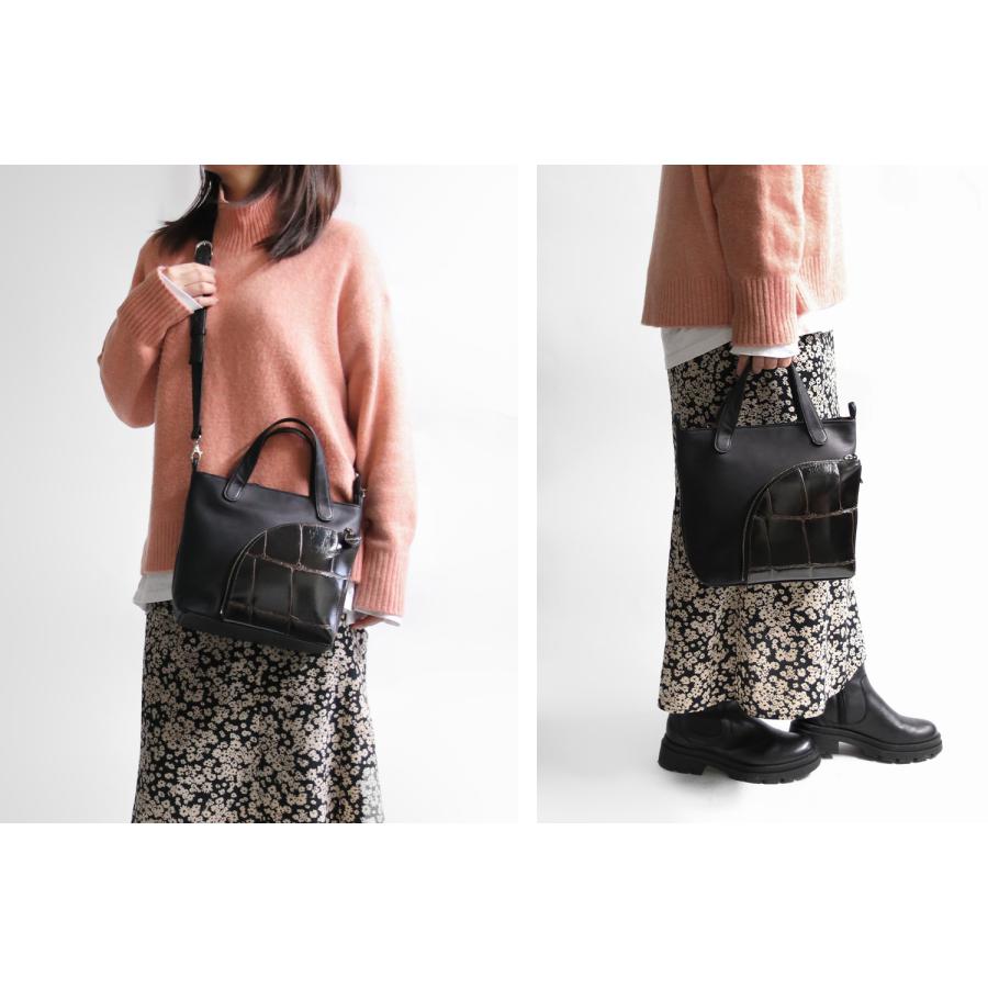 【美品】LILY リリィ アポロン クロコ型押し ショルダーバッグ 丸型 レザー 美品 LILY リリー アポロン クロコ型押し レザー 2WAY ラウンド