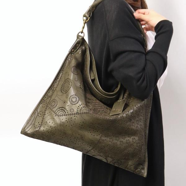 AL'X アレックス 珍しいパンチングレザーのウォッシュ加工 2way バッグ 本革 革 レザー レディース |  | 03