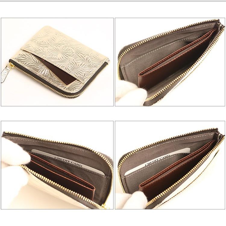 Neutral Gray ARUKAN 上質イタリーエンボスレザーのLファスナーミニウォレット スリム 本革 革 レザー レディース | Neutral Gray | 04