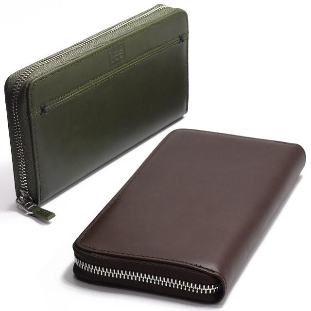 ブラウン Lee リー クロスステッチ ラウンド 長財布 リアルレザー0691 Lee（リー） 財布 メンズ 長財布 本革 ラウンドファスナー クロス