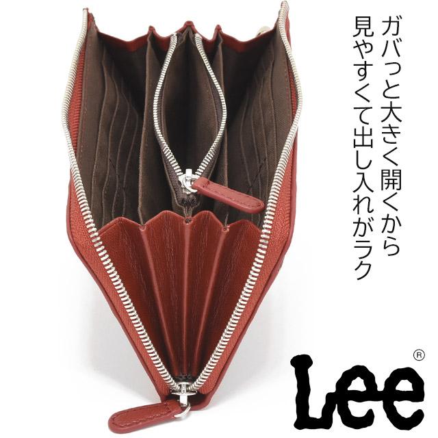 Lee（リー） 長財布 L字 ラウンドファスナー ゴート革 やぎ革 通帳収納