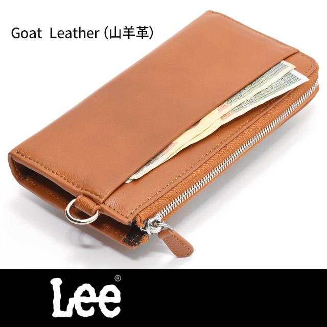 Lee（リー） 長財布 L字 ラウンドファスナー ゴート革 やぎ革 通帳収納
