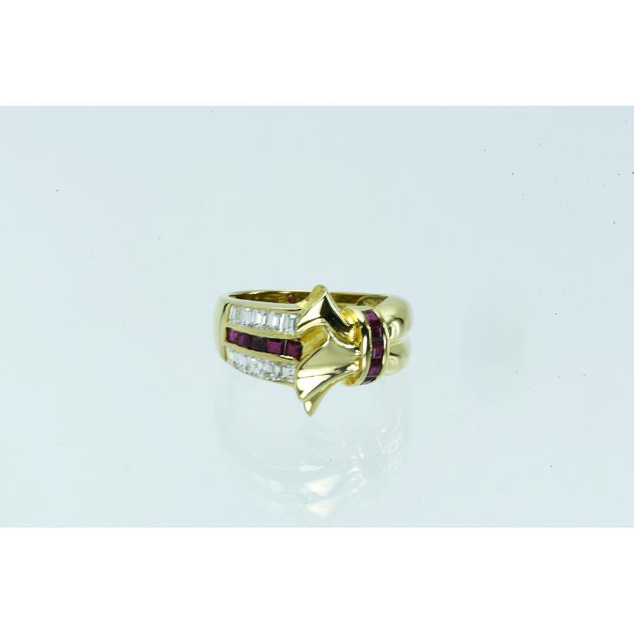 K18リング ルビー/ダイヤ デザインリング R0.50/D0.55 6.6g #12 鑑別 仕上げ 中古品 程度Aの画像