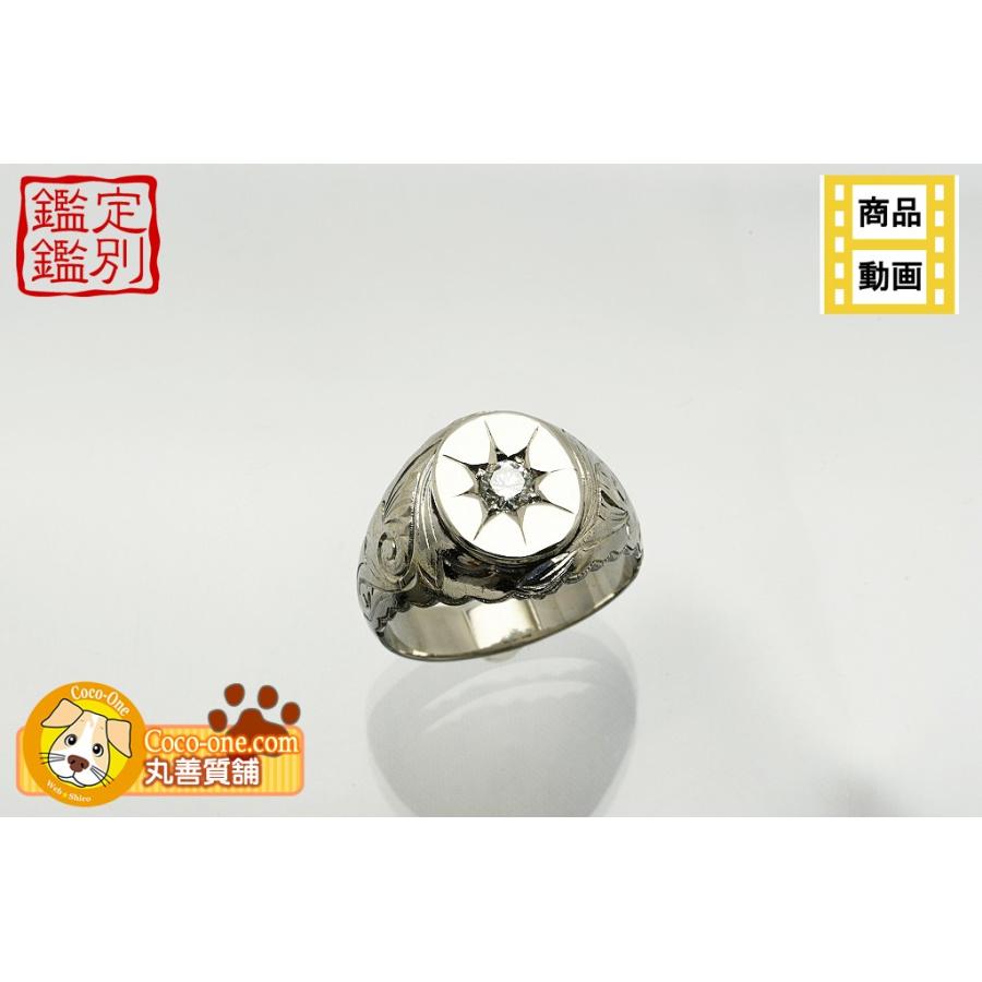 Pt850リング 印台 ダイヤ付 D0.21 17.2g #18 検定刻印 仕上げ 鑑別 