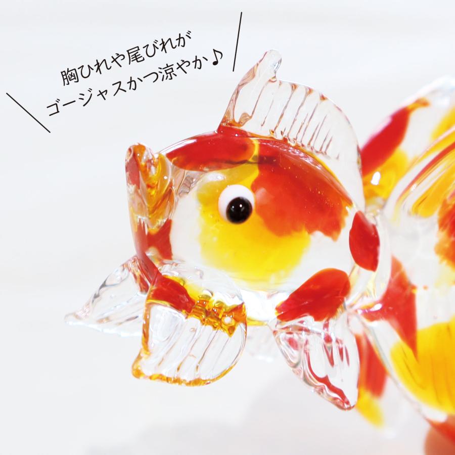 涼感 夏 手作り インテリア金魚／ガラス細工 金魚赤 大 飾り台付