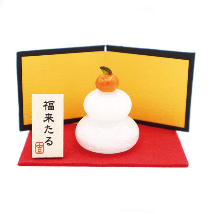 鏡餅 小セット / ガラス製 置物 雑貨 縁起物 新春 正月 初春 祝い 迎春