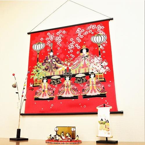 風呂敷 タペストリー インテリア 雛 壁掛け / ちりめん 二巾 ひな 桜