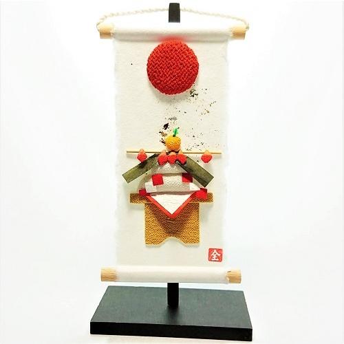 ミニタペストリー 和紙 コンパクト ちりめん 小さい / 旬のつづり 鏡餅