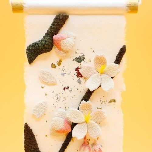 ミニタペストリー 和紙 コンパクト ちりめん 小さい / 旬のつづり 桜