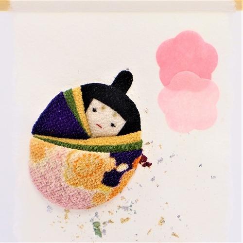 ミニタペストリー 和紙 コンパクト ちりめん 小さい / 旬のつづり 貝雛 