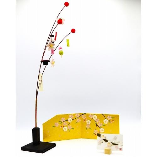 金屏風 屏風 コンパクト ちりめん 小さい 手作り / 四季草花図 桜 置物