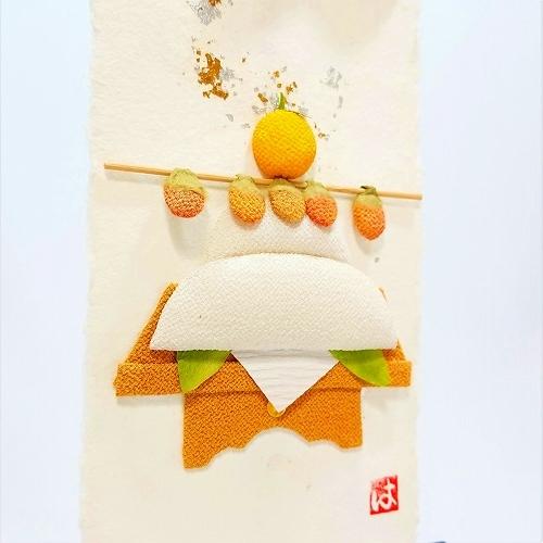 押し絵、タペストリ－、「鏡餅」 置物 タペストリー コンパクト ちりめん 正月 手作り / ことほぎ