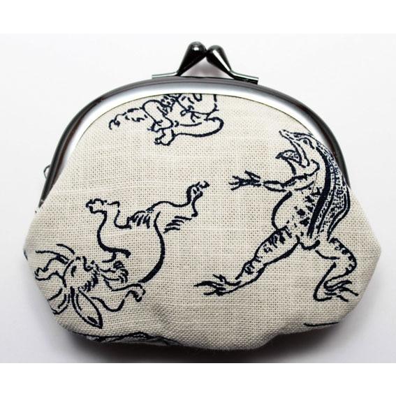 鳥獣戯画　ハンドメイド　がま口バッグ　お薬手帳ケース　和柄 がま口 鳥獣戯画 シロ 〈財布 コインケース 和柄 日本製 3.3寸 和雑貨