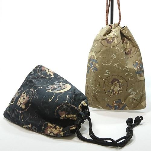 浴衣 巾着 和柄 バッグ メンズ / 信玄袋 風神雷神 巾着型 和装 着物