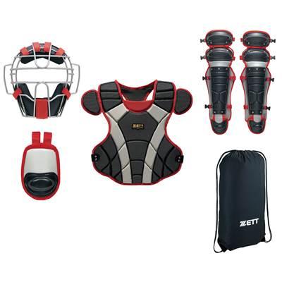 ZETT キャッチャー用具セット ネイビー/レッド ゼット（ZETT） 送料無料 軟式キャッチャー防具4点セット ネイビー