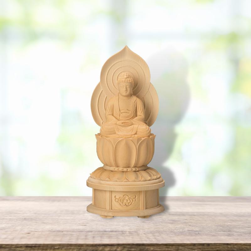 仏像 】桧木 蓮華台座 座釈迦 増台付 2.5寸 高さ25cm 御本尊 仏壇 仏具
