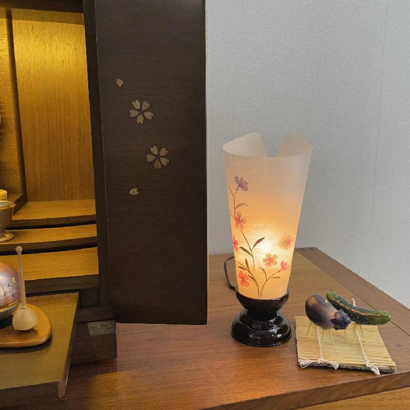 新盆セット ミニ行灯1号 一対入り 回転付き 中間スイッチ付き 花柄 桜