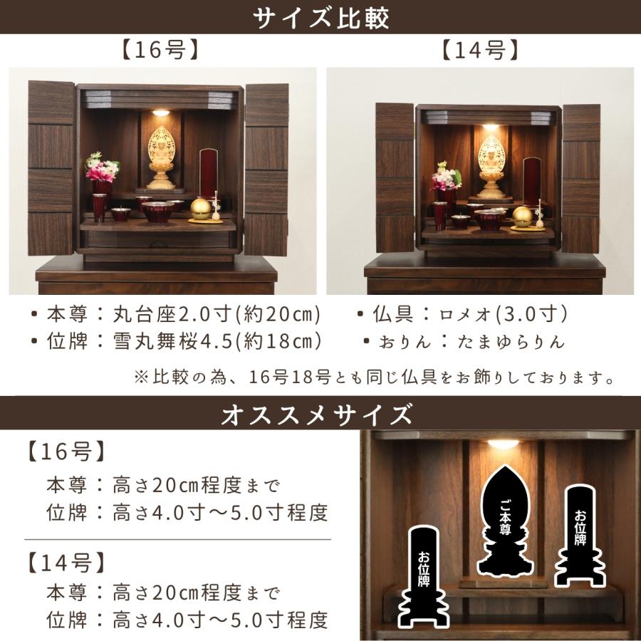 仏壇 市松模様 ウォールナット調 ２サイズ１４号 １６号 市松柄  コンパクト 上置 モダン おしゃれ ミニ仏壇 シンプル ダウンライト LEDライト現代仏壇 家具調の画像