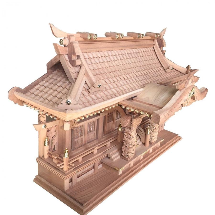 神棚 入母屋造り三社(龍柱)・本欅製(特大)(神具・神鏡付 神棚 入母屋造り三社(龍柱)・本欅製(特大)(神具・神鏡付