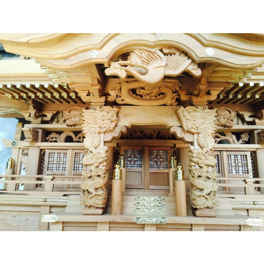 神棚 入母屋造り三社(龍柱)・本欅製(特大)(神具・神鏡付 神棚 入母屋造り三社(龍柱)・本欅製(特大)(神具・神鏡付