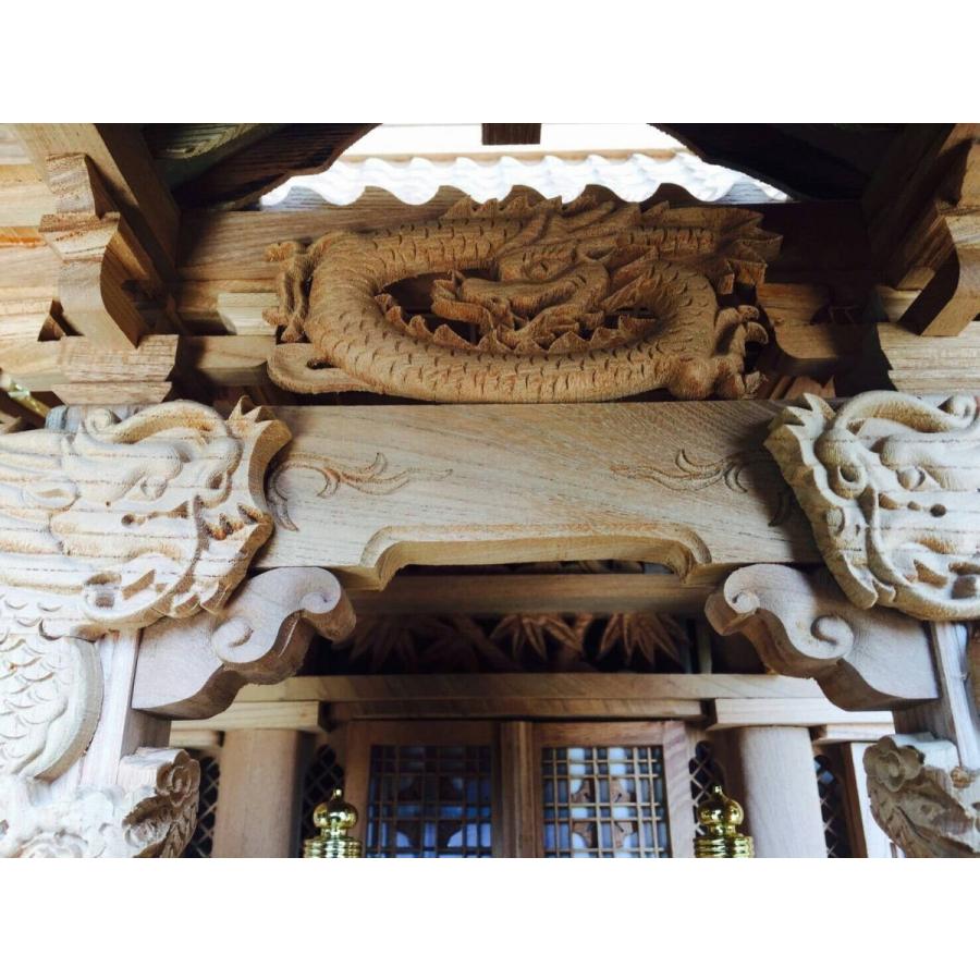 神棚 入母屋造り三社(龍柱)・本欅製(大)(神具・神鏡付 神棚 入母屋造り三社(龍柱)・本欅製(大)(神具・神鏡付