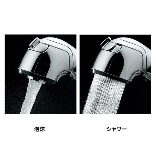 カクダイ【118-052】シングルレバー引出し混合栓 混合水栓 ブレードホース 逆止あり 台付 1穴_1