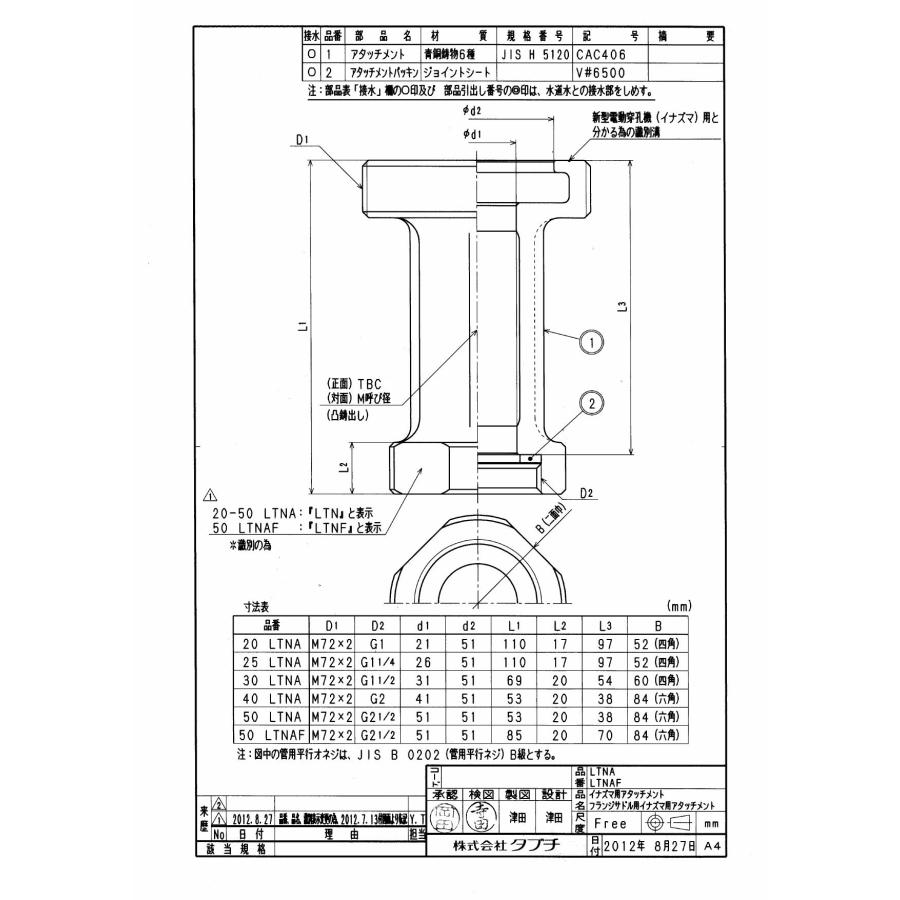 タブチ（TABUCHI） 【30 LTNA】 イナズマ専用部品アタッチメント 工具 埋設用給水商品 : 換気扇の通販ショップ プロペラ君 ...