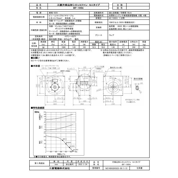 三菱電機（MITSUBISHI ELECTRIC） 三菱 換気扇 【BF-19S5】 産業用
