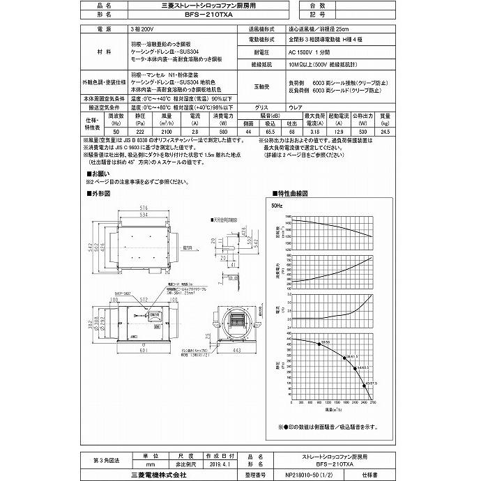 三菱電機（MITSUBISHI ELECTRIC） 三菱 換気扇【BFS-210TXA】産業用