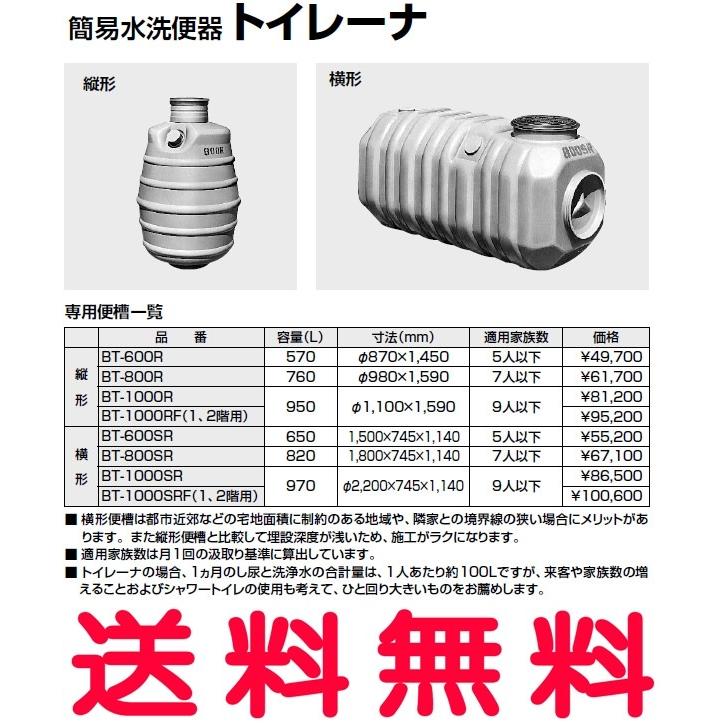 トイレーナ 【BT-600SR】 ・ トイレ 簡易水洗便器 専用便槽 横形 650L