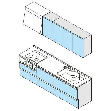 システムキッチン　クリナップ　ラクエラ　I型　間口255cm　TGシンク　3口コンロ　標準タイプ　扉シリーズ　スライド収納プラン　シンシア