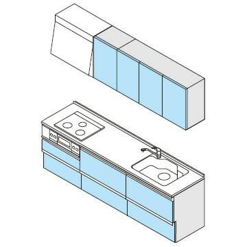 システムキッチン　クリナップ　ラクエラ　スライド収納プラン　間口260cm　扉シリーズ　TUシンク　3口コンロ　標準タイプ　I型　グランド