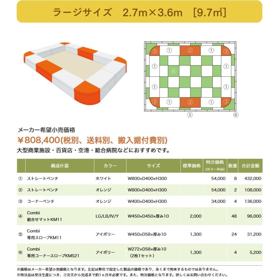 Combi ジョイントベンチシリーズ キッズコーナー レイアウト例 ラージサイズ１ 2.7m×3.6m [9.7m2] コンビウィズ株式会社 [メーカー直送][代引不可]【純正品】｜mary-b｜02