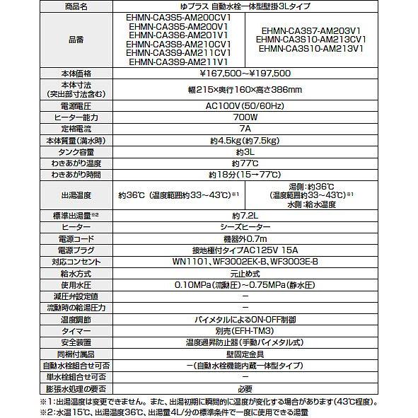 EHMN-CA3S10-AM213CV1 INAX・イナックス・LIXIL・リクシル 電気温水器 ゆプラス 自動水栓一体型壁掛3Lタイプ パブリック向け【純正品】｜mary-b｜04