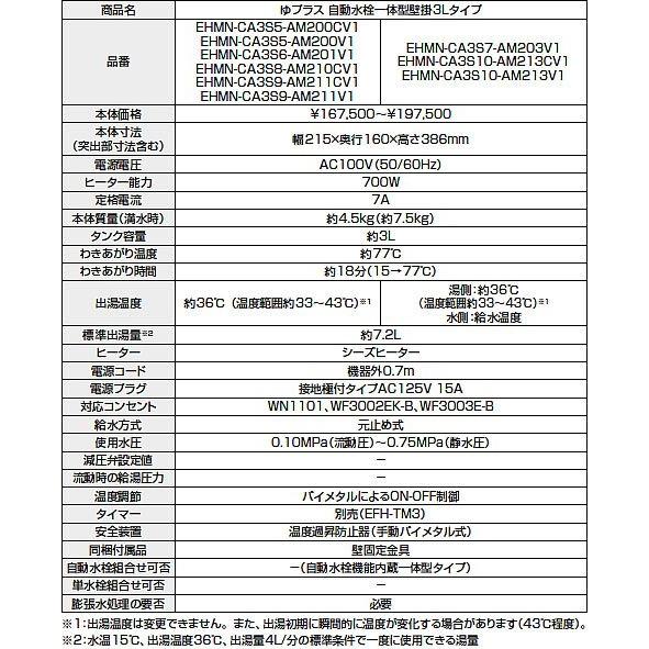 EHMN-CA3S10-AM213V1/S INAX・イナックス・LIXIL・リクシル 電気温水器 ゆプラス 自動水栓一体型壁掛3Lタイプ [ステンレス外装タイプ] パブリック向け【純正品】｜mary-b｜04